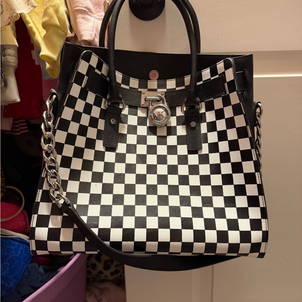 Michael Kors Black and White Checkered Satchel